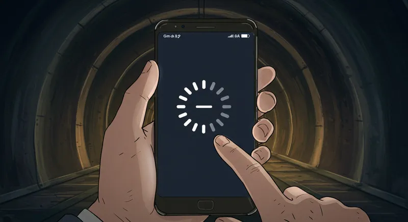 バッファリング中のスマホ画面とそれを持つ手