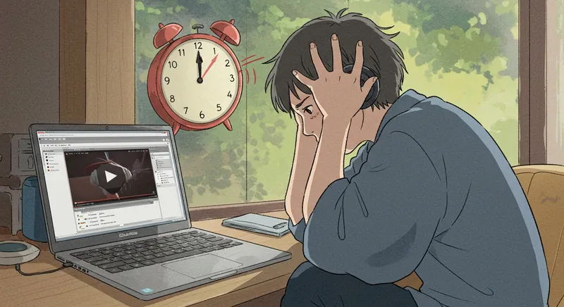 時間のかかる画面録画に頭を抱える人物。